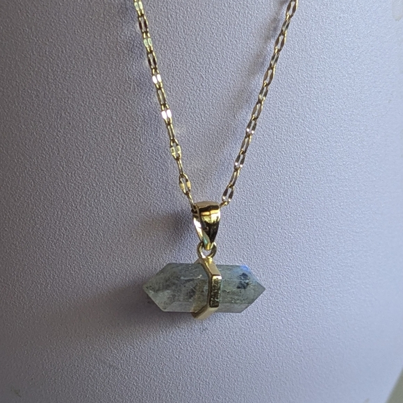 Labradorite Crystal Charm Necklace 14k Gold-plated Stainless Steel Adjustable - Picture 7 of 13